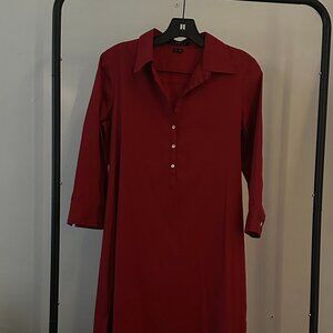 Theory Red Button Front Shirt Dress — Size M, Classic Minimalist Style